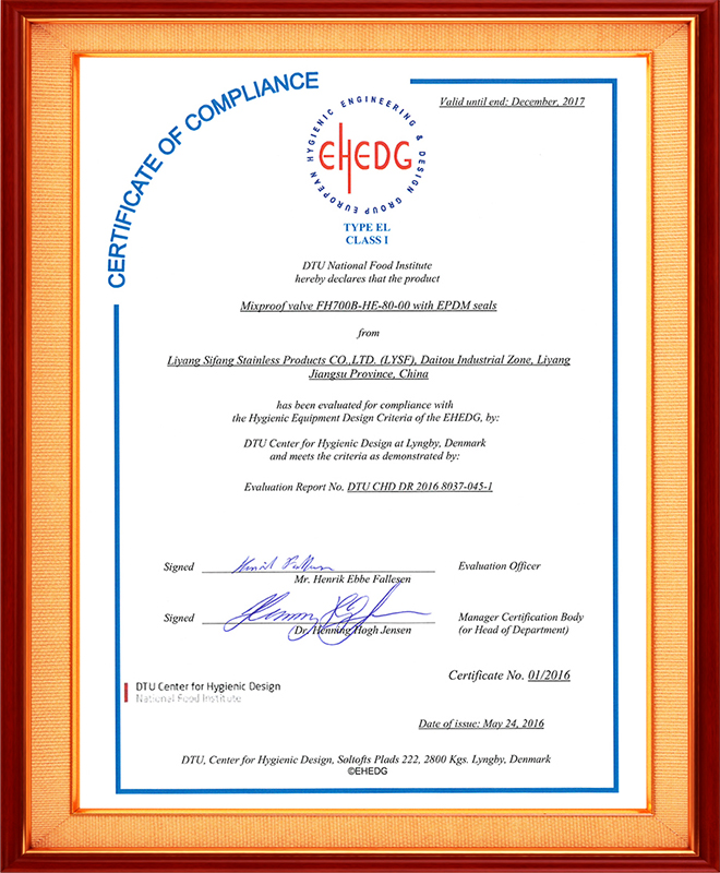 Anti-mixing valve - European Hygiene -EHEDG Certification